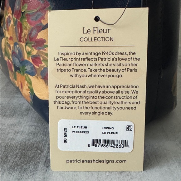 Patricia Nash Irving Bucket Crossbody Bag Distress Le Fleur Leather Black Blue - Picture 8 of 8